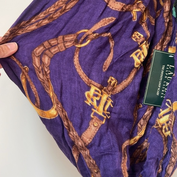 Ralph Lauren Purple equestrian print Tubular Infinity loop Scarf Black Purple 🟦 - Picture 2 of 6